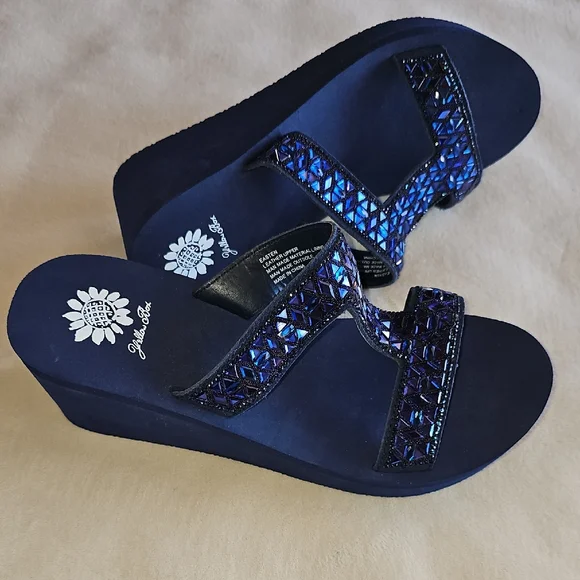 Yellow Box Navy Wedges with Shimmer Accents - Picture 1 of 11